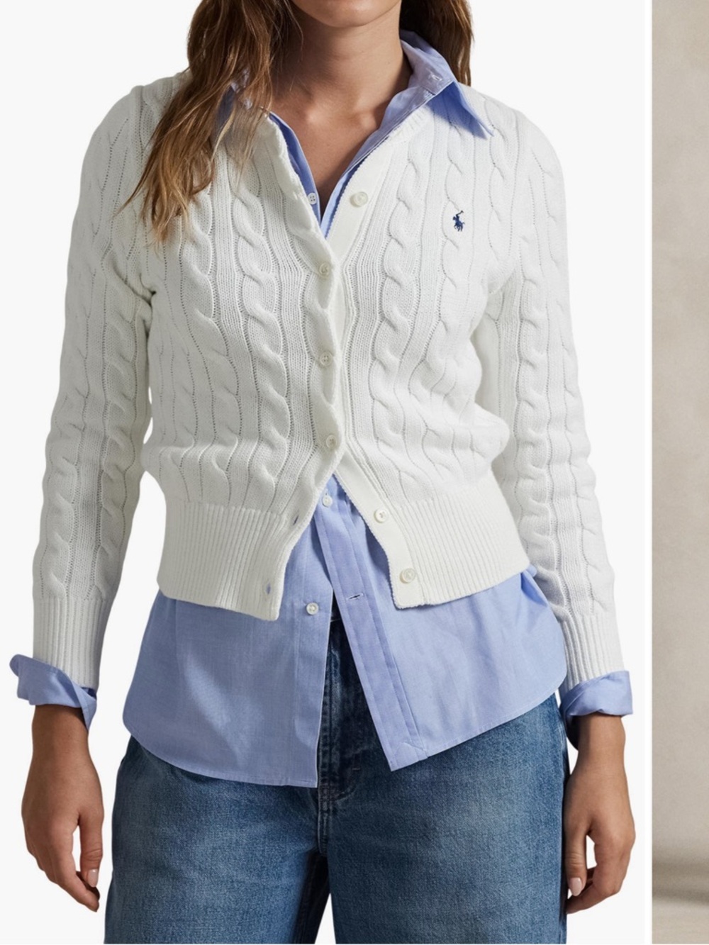 Polo by Ralph Lauren White Cable-Knit Button Cardigan Cotton